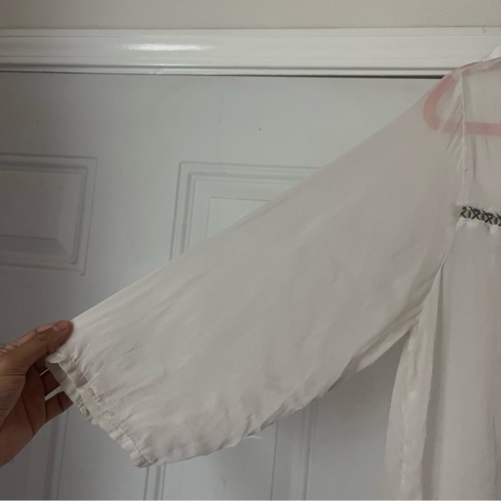 JOHNNY WAS LOVE‎ AND LIBERTY white silk sheer embroidered long sleeve blouse - Picture 2 of 7